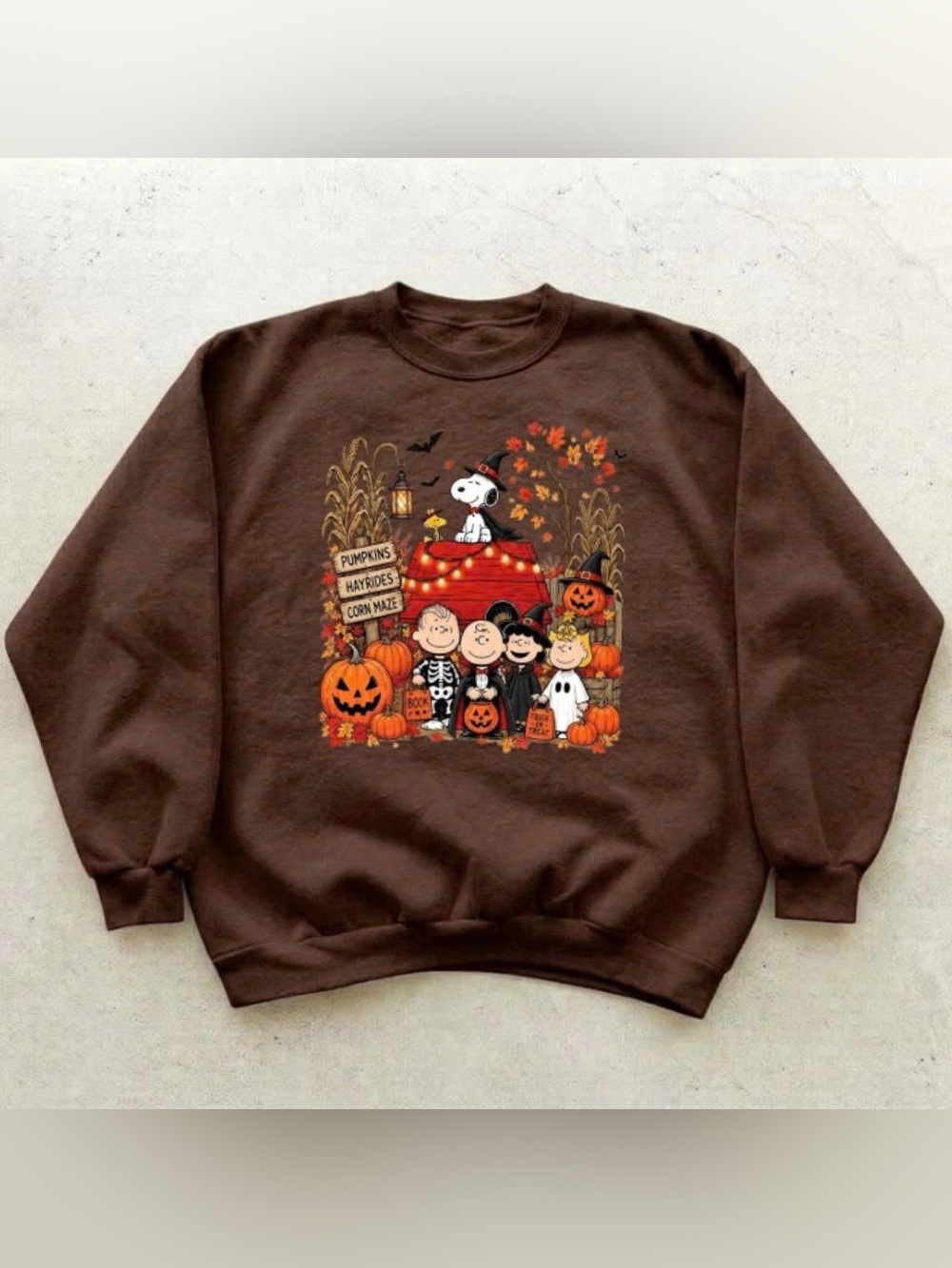 Vintage Halloween Sweatshirt Brown with Peanuts Characters